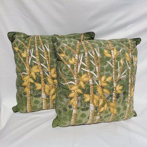 Pier 1 Set of 2 Embroidered Tree Pillows - Green
